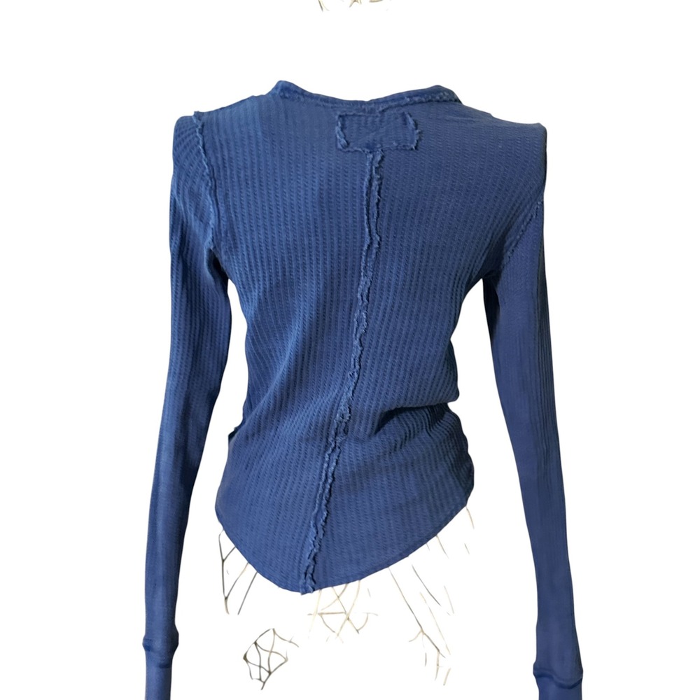 We The Free Free People Blue Waffle Knit Thermal Long Sleeve Top Small - Picture 8 of 10
